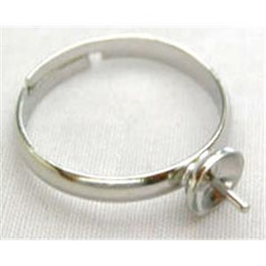 adjustable Ring with pearl-pad, copper, platinum plated, ring: 18mm dia, cap: 6mm dia [FD-NPRINGCAP]