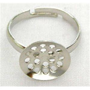 adjustable Ring with cabochon pad, copper, platinum plated, sieve:12mm dia, ring inner:17mm dia [NPSVRING12MM]