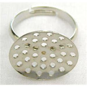 adjustable Ring with cabochon pad, copper, platinum plated, sieve:16mm dia, ring inner:17mm dia  [FD-NPSVRING16MM]