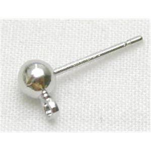 Earring Post, copper, platinum plated, 4mm ball, 14.3mm length [FD-NP-RHE]