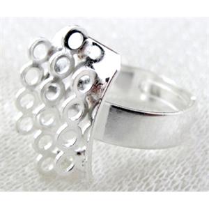 adjustable Ring Setting, copper, silver plated, 14eyes, 19mm diameter [SP-RING-14EYE]