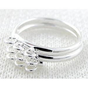 adjustable Ring Setting, copper, silver plated, 9eyes, 19mm diameter, 9eyes [SP-RING-9EYE]