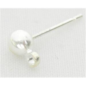 Silver Plated Ball Post Earring, Copper, 4mm diameter, 14mm length [FD-SP-ERBL4MM]