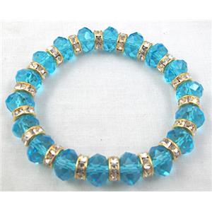 Chinese Crystal Glass Bracelet, rhinestone, stretchy, aqua, 60mm dia, bead:10mm dia [FGBR01]