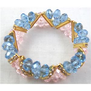 Chinese Crystal Glass Bracelet, rhinestone, stretchy, blue, pink, 60mm dia, bead:8mm [FGBR09]