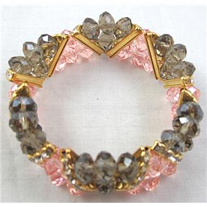 Chinese Crystal Glass Bracelet, rhinestone, stretchy, pink, smoky, 60mm dia, bead:8mm [FGBR10]