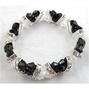 Chinese Crystal Glass Bracelet, rhinestone, stretchy, black, clear, 60mm dia, bead:6mm [FGBR13]