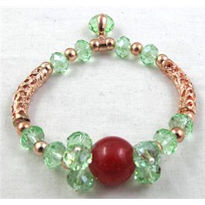 Chinese Crystal Glass Bracelet, jade, stretchy, green, 60mm dia,jade:14mm, glass:8mm,tube:6mm dia,25mm lo [FGBR14C01]