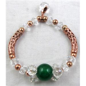 Chinese Crystal Glass Bracelet, jade, stretchy, clear, 60mm dia,jade:14mm, glass:8mm,tube:6mm,25mm length [FGBR14C03]