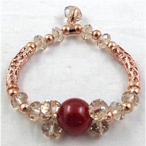 Chinese Crystal Glass Bracelet, jade, stretchy, 60mm dia,jade:14mm, glass:8mm,tube:6mm,25mm length [FGBR14C04]