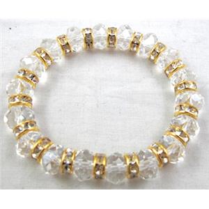 Chinese Crystal Glass Bracelet, rhinestone, stretchy, clear, 60mm dia, bead:10mm dia [FGBR15C01]
