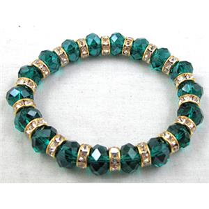 Chinese Crystal Glass Bracelet, rhinestone, stretchy, peacock-blue, 60mm dia, bead:10mm dia [FGBR15C03]