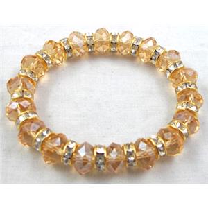 Chinese Crystal Glass Bracelet, rhinestone, stretchy, champagne, 60mm dia, bead:10mm dia [FGBR15C04]