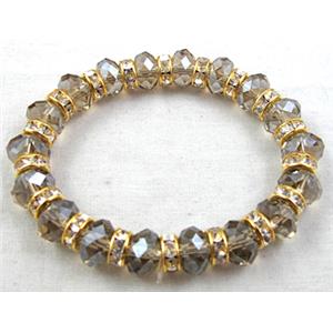Chinese Crystal Glass Bracelet, rhinestone, stretchy, smoky, 60mm dia, bead:10mm dia [FGBR15C05]