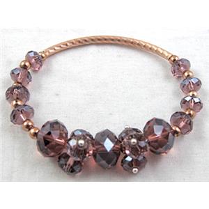 Chinese Crystal Glass Bracelet, stretchy, purple, 60mm dia, glass bead:12mm, 8mm [FGBR17C03]
