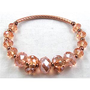 Chinese Crystal Glass Bracelet, stretchy, rose-pink, 60mm dia, glass bead:12mm, 8mm [FGBR17C04]