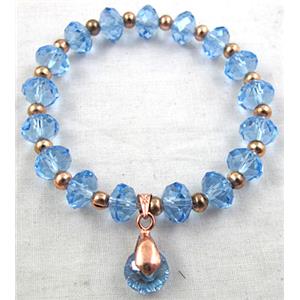 Chinese Crystal Glass Bracelet, stretchy, blue, 60mm dia, bead:8mm [FGBR19C02  ]
