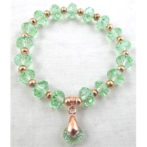 Chinese Crystal Glass Bracelet, stretchy, green, 60mm dia, bead:8mm [FGBR19C03]