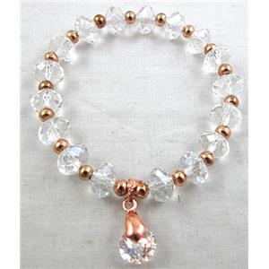 Chinese Crystal Glass Bracelet, stretchy, clear, 60mm dia, bead:8mm [FGBR19C04]