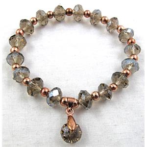 Chinese Crystal Glass Bracelet, stretchy, smoky, 60mm dia, bead:8mm [FGBR19C05]