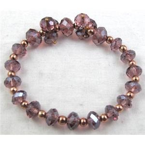 Chinese Crystal Glass Bracelet, stretchy, purple, 60mm dia, bead:10mm, 8mm [FGBR21C01]