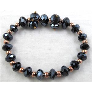 Chinese Crystal Glass Bracelet, stretchy, jet, 60mm dia, bead:10mm, 8mm [FGBR21C04]