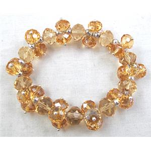 Chinese Crystal Glass Bracelet, stretchy, golden, 70mm dia, glass bead:10mm, 8mm [FGBR23C02]