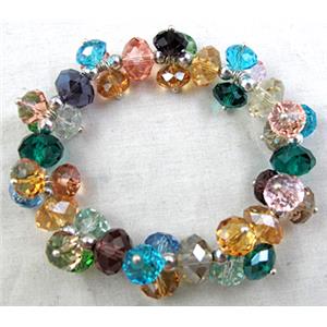 Chinese Crystal Glass Bracelet, stretchy, mixed color, 70mm dia, glass bead:10mm, 8mm [FGBR23C05]