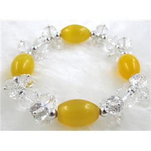 stretchy Bracelet with Chinese crystal beads, cat eye beads, 60mm dia, cat inchs eye bead: 11x18mm, glass bead:8mm [FGBR24C03]
