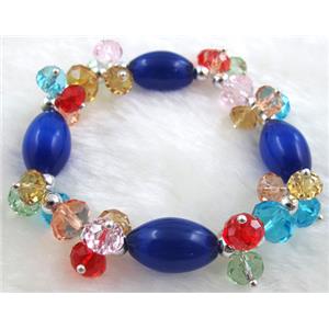 stretchy Bracelet with Chinese crystal beads, cat eye beads, 60mm dia, cat inchs eye bead: 11x18mm, glass bead:8mm [FGBR24C04]