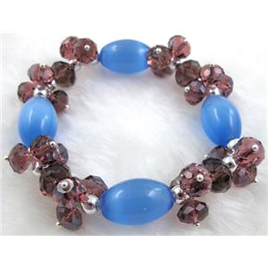 stretchy Bracelet with Chinese crystal beads, cat eye beads, 60mm dia, cat inchs eye bead: 11x18mm, glass bead:8mm [FGBR24C05]