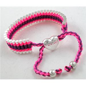 Mixed fashion friendship Bracelets, Nylon and silver laminated, resizable, 13mm wide, approx 25cm length [FGBR256MIX]