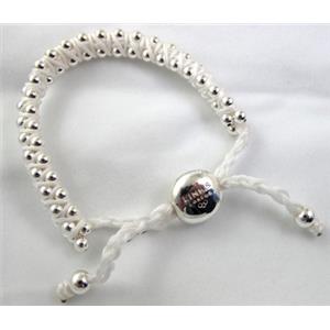 Fashion Bracelets, resizable, nylon and copper bead, white, 8mm dia, approx 25cm length [FGBR257C02]