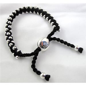 Fashion Bracelets, resizable, nylon and copper bead, black, 8mm dia, approx 25cm length [FGBR257C04]