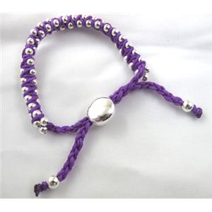 Fashion Bracelets, resizable, nylon and copper bead, purple, 8mm dia, approx 25cm length [FGBR257C05]