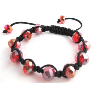 Chinese Crystal Glass Bracelet, resizable, red, 12mm bead, 8 inch length [FGBR258C11]