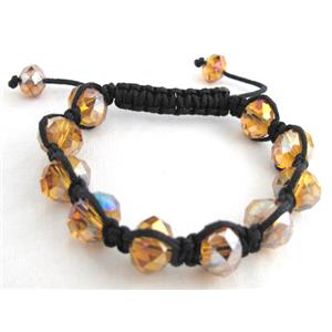 Chinese Crystal Glass Bracelet, resizable, golden, 12mm bead, 8 inch length [FGBR258C12]