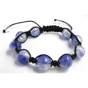 crackle Crystal Glass Bracelet, resizable, blue, 12mm bead, 8 inch length [FGBR258C13]