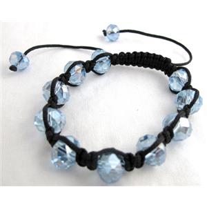 Chinese Crystal Glass Bracelet, resizable, lt.blue, 12mm bead, 8 inch length [FGBR258C14]