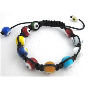 lampwork glass bracelet, evil eye, resizable, colorful, 10mm bead, 8 inch length [FGBR258C16]