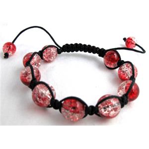 crackle Crystal Glass Bracelet, resizable, red, 12mm bead, 8 inch length [FGBR258C17]