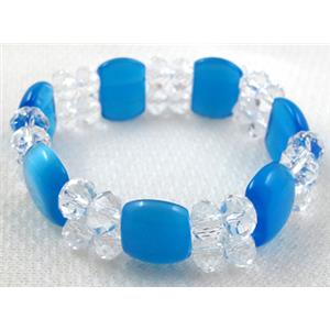 stretchy Bracelet with Chinese crystal beads, cat eye beads, 60mm dia,cat inchs bead:12.5x17.5mm, glass:8mm [FGBR26C01]