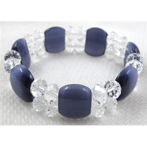 stretchy Bracelet with Chinese crystal beads, cat eye beads, 60mm dia,cat inchs bead:12.5x17.5mm, glass:8mm [FGBR26C02]