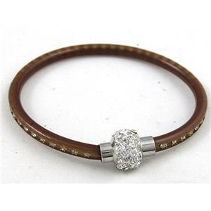 bracelet with plastic cord, rhinestone Magnetic Clasp, coffee, approx 4.5mm dia, 21cm length [FGBR284]