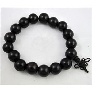 black ebony wood bracelet, stretchy, 12mm bead, 17pcs per st [FGBR292-12MM]