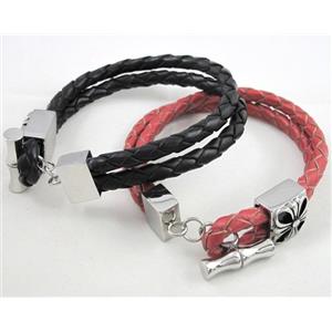 leather bracelet with stainless steel, handmade, mixed, approx 10mm wide, 20cm length [FGBR294]