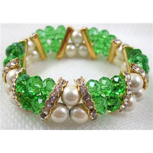 Chinese Crystal Beads Bracelet, stretchy, rhinestone, magnetic hematite, green, 60mm dia,glass:8mm,Hematite bead:8mm [FGBR30C04]