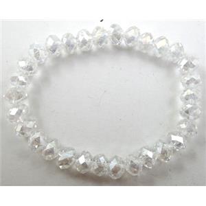 Chinese Crystal Glass Bracelet, stretchy, white, 8mm, 8 inch length [FGBR312]