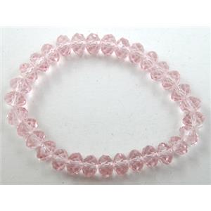 Chinese Crystal Glass Bracelet, stretchy, pink, 8mm, 8 inch length [FGBR314]