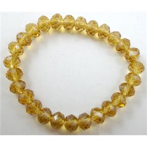 Chinese Crystal Glass Bracelet, stretchy, gold champagne, 8mm, 8 inch length [FGBR316]